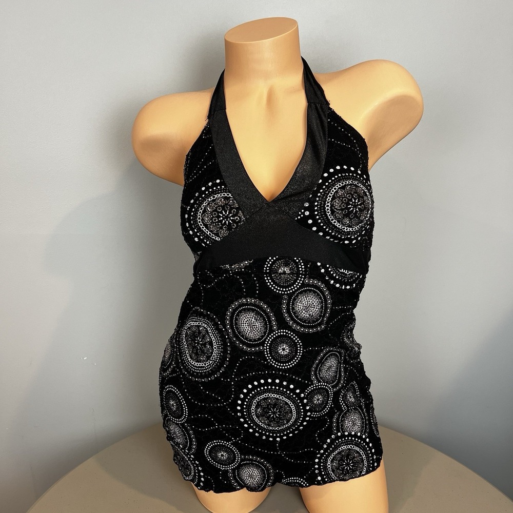 Vanity Y2K Babydoll Going Out Top Size Small Black Silver Blouse Halter